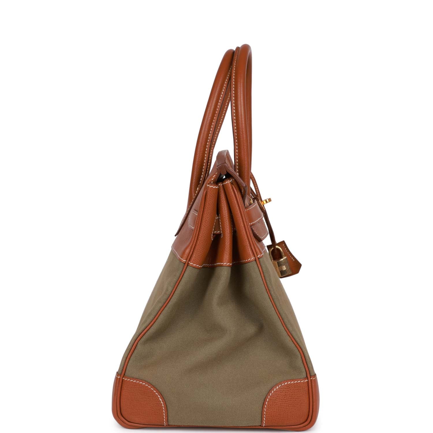 Hermes Birkin Courchevel And Olive Toile Hardware Handbag Gold Travel Bag
