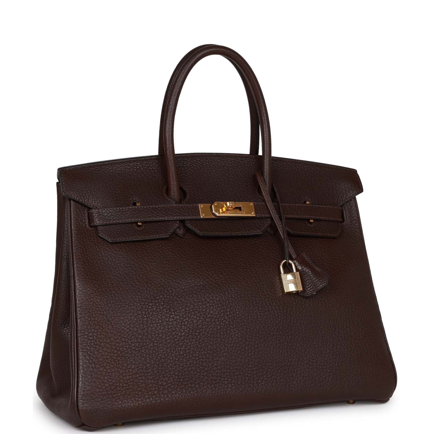 Hermes Birkin Marron Fonce Fjord Hardware Handbag Gold Travel Bag
