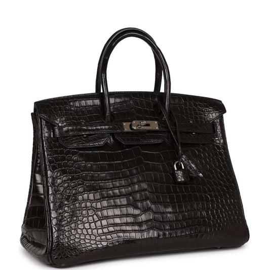 Hermes Top Quality Luxury Birkin Matte Crocodile Porosus Black Travel Bag