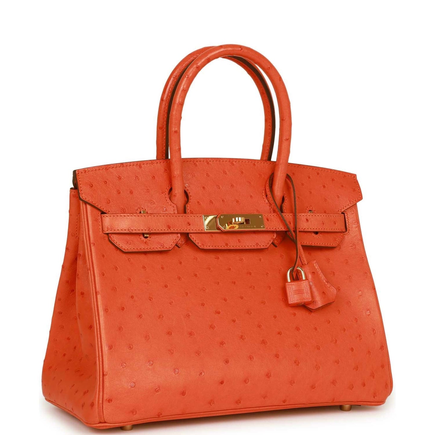 Hermes Top Quality Luxury Birkin Tangerine Ostrich Hardware Gold Travel Bag