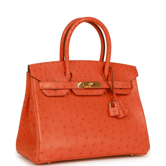 Hermes Top Quality Luxury Birkin Tangerine Ostrich Hardware Gold Travel Bag