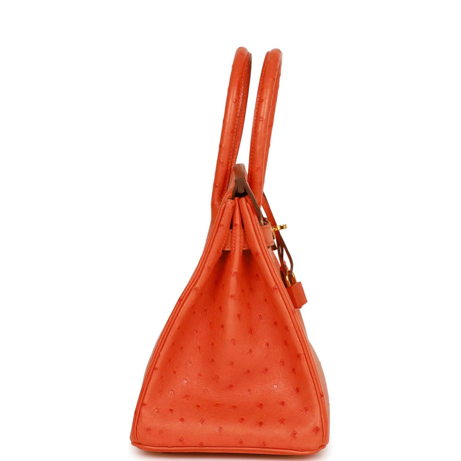 Hermes Top Quality Luxury Birkin Tangerine Ostrich Hardware Gold Travel Bag