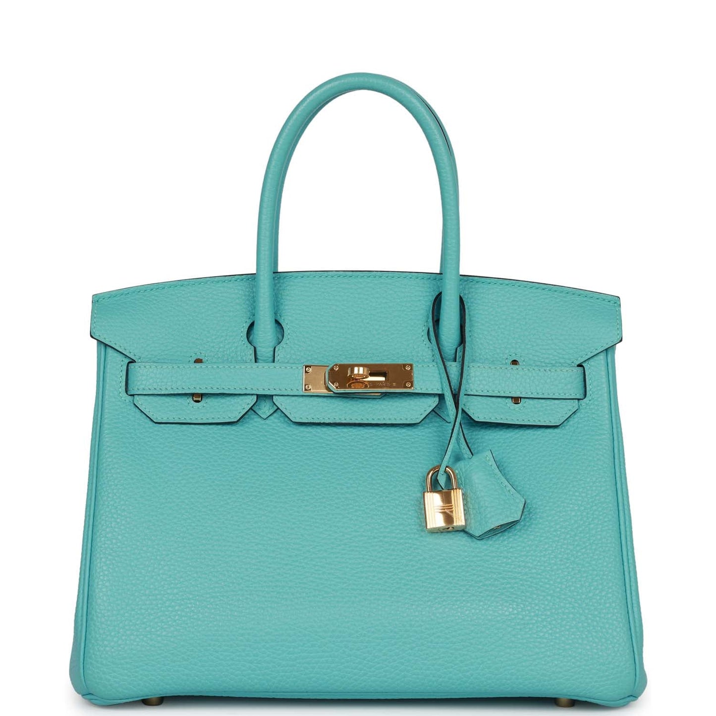 Hermes Birkin Bleu Atoll Clemence Hardware Handbag Gold Travel Bag