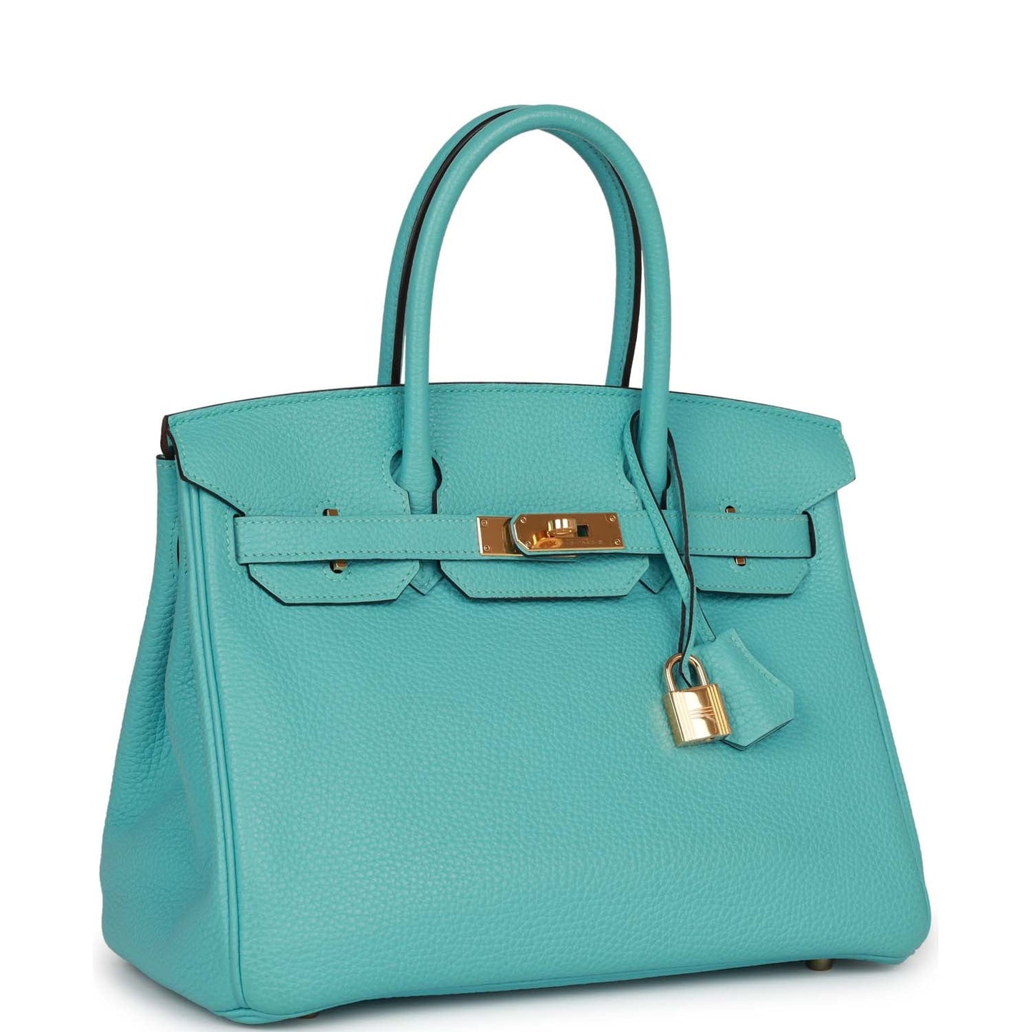 Hermes Birkin Bleu Atoll Clemence Hardware Handbag Gold Travel Bag