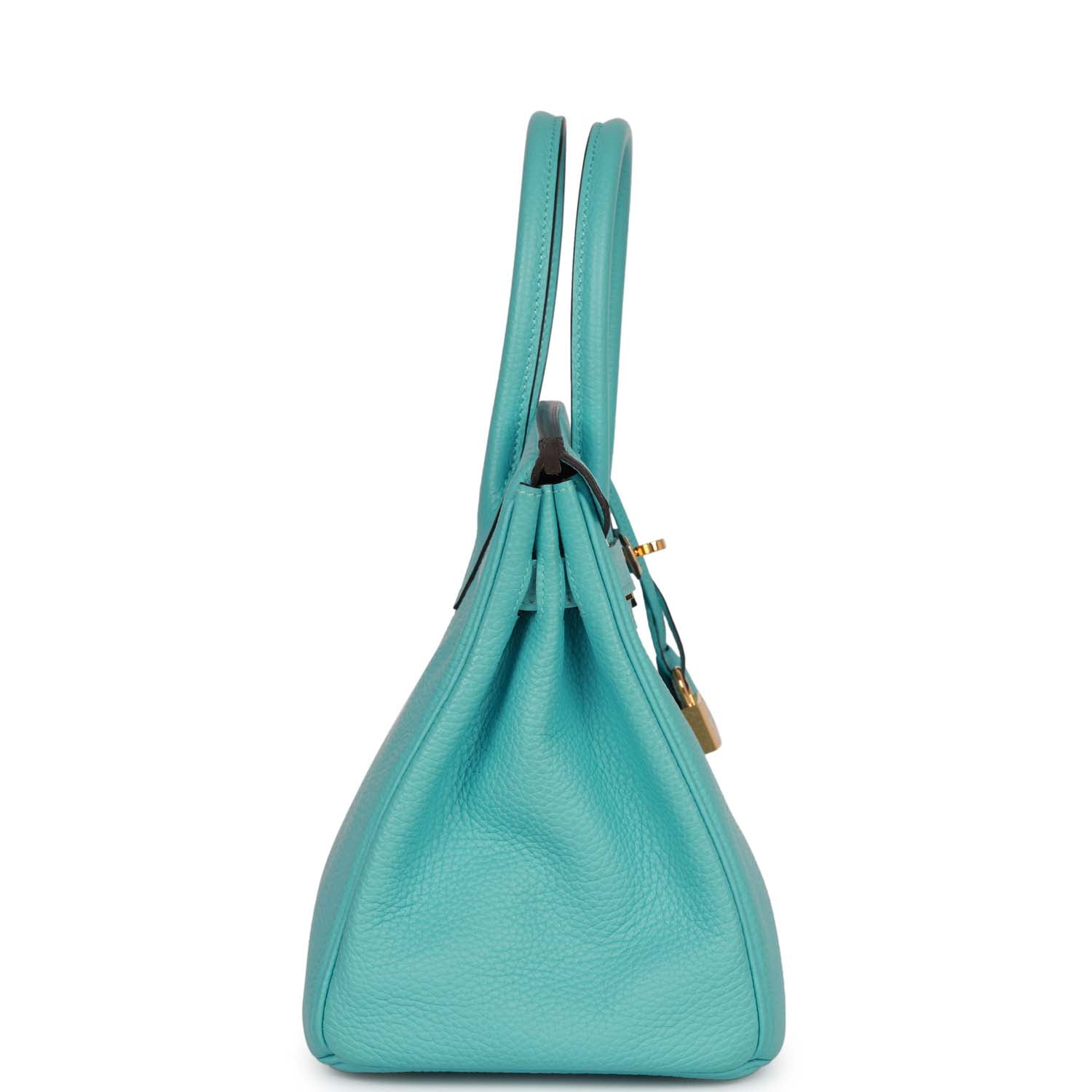 Hermes Birkin Bleu Atoll Clemence Hardware Handbag Gold Travel Bag