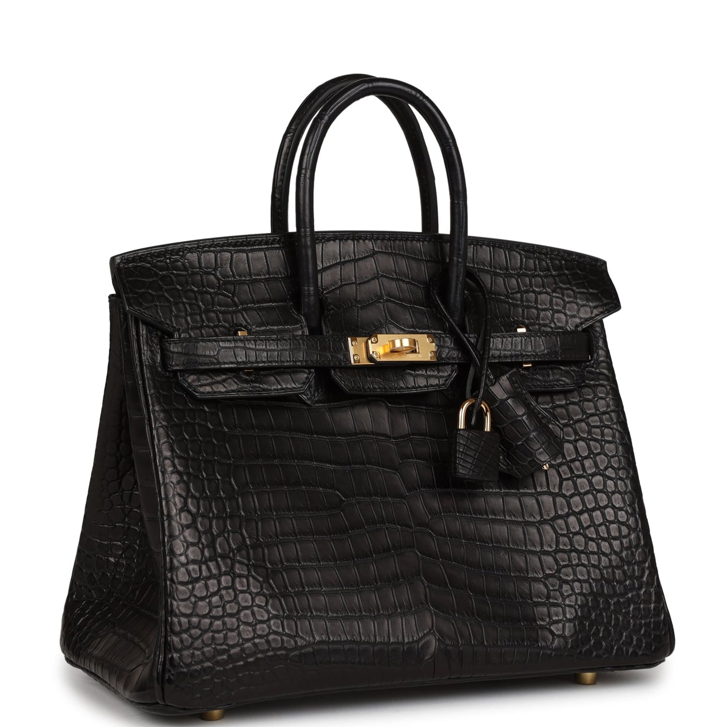 Hermes Birkin Matte Porosus Crocodile Hardware Handbag Black Gold Travel Bag
