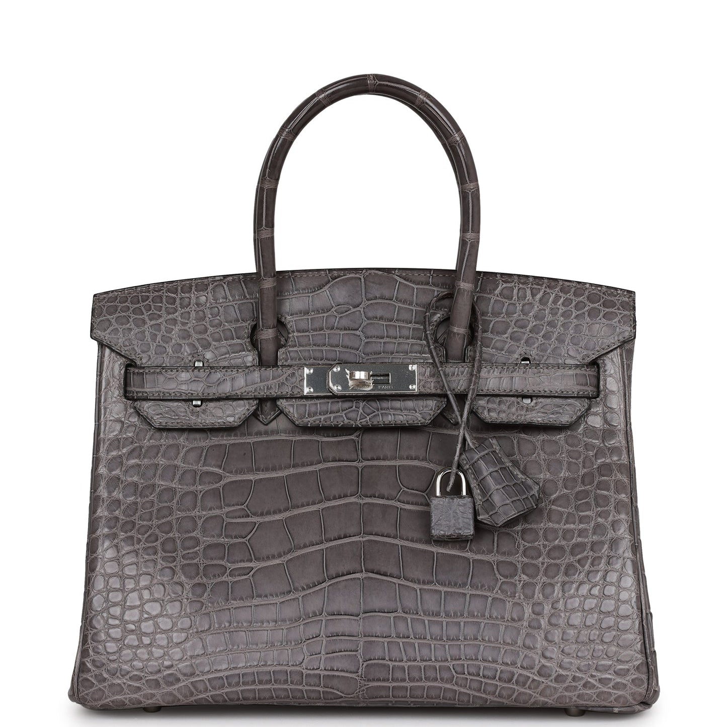 Hermes Birkin Gris Paris Matte Alligator Palladium Hardware Handbag Travel Bag