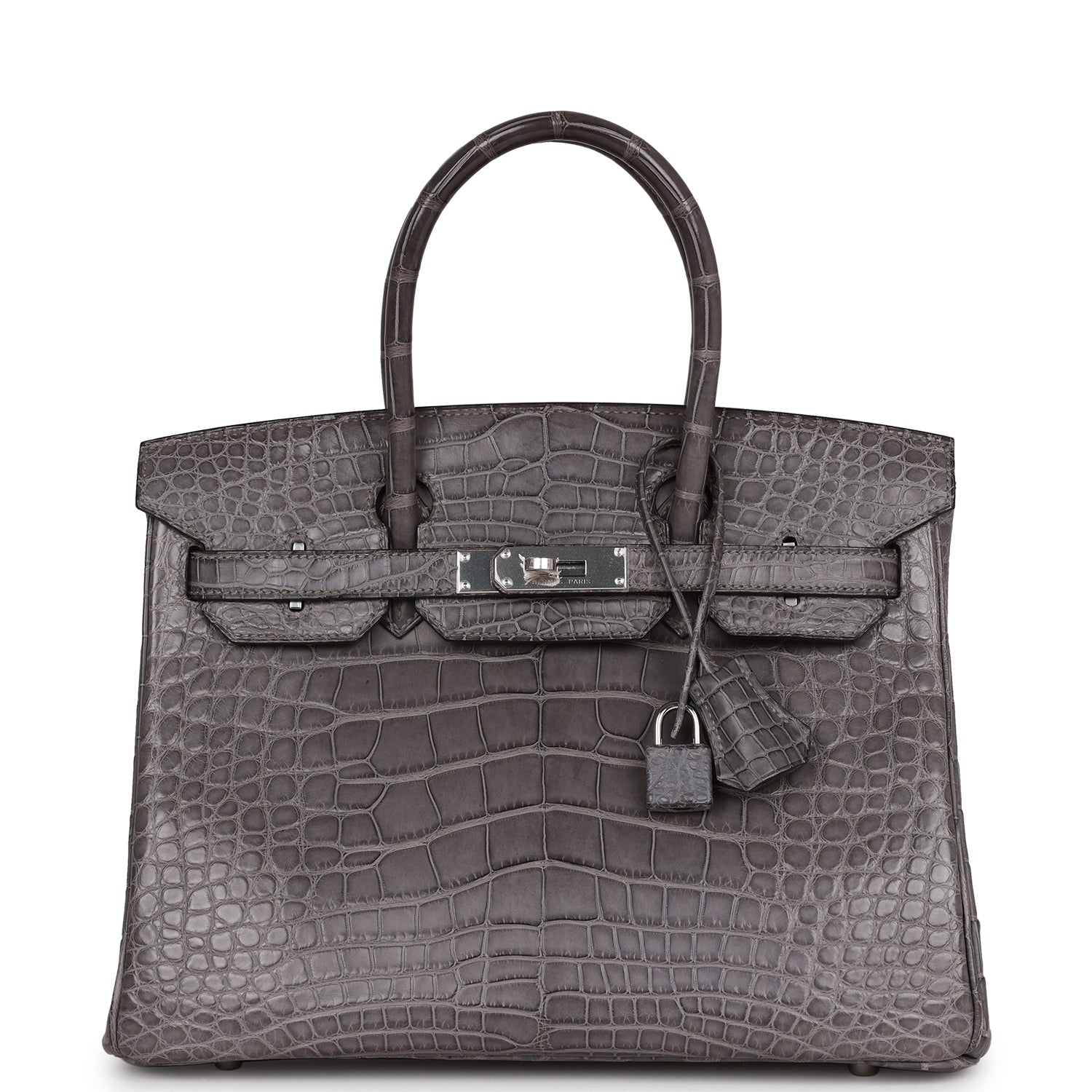 Hermes Birkin Gris Paris Matte Alligator Palladium Hardware Handbag Travel Bag