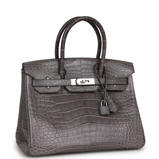 Hermes Birkin Gris Paris Matte Alligator Palladium Hardware Handbag Travel Bag