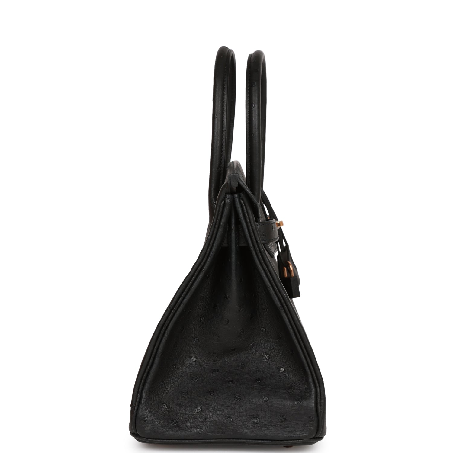 Hermes Birkin Ostrich Rose Hardware Handbag Black Gold Travel Bag