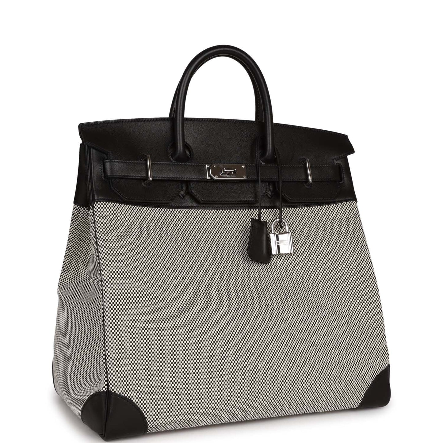 Hermes Birkin Hac Evercolor And Toile Palladium Hardware Black Travel Bag