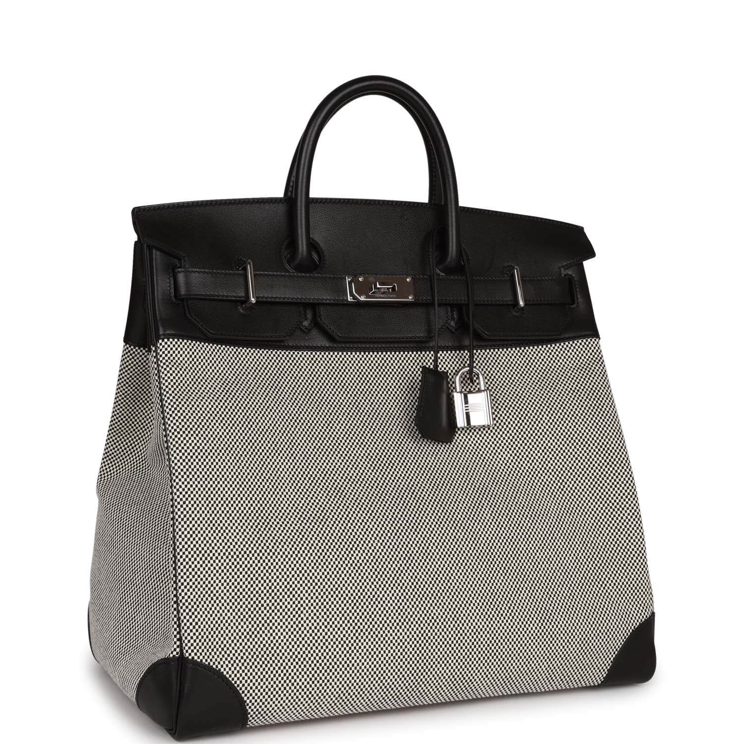 Hermes Birkin Hac Evercolor And Toile Palladium Hardware Black Travel Bag