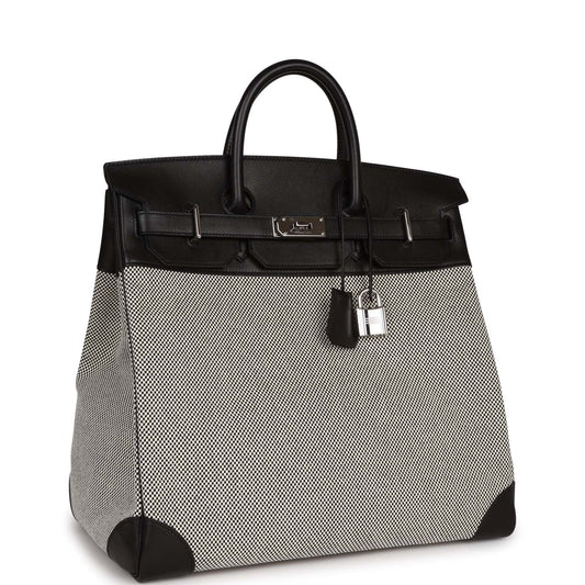 Hermes Birkin Hac Evercolor And Toile Palladium Hardware Black Travel Bag