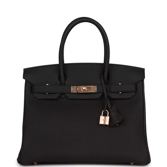 Hermes Birkin Togo Rose Hardware Handbag Black Gold Travel Bag Hardware 8