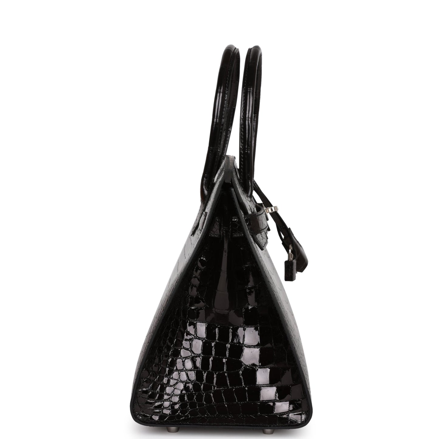 Hermes Birkin Sellier Shiny Porosus Crocodile Palladium Hardware Black Travel Bag
