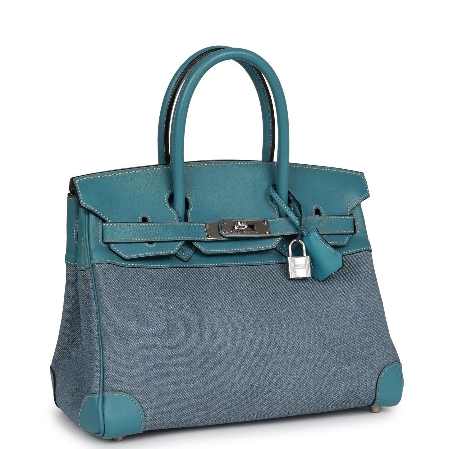 Hermes Luxury Birkin And Jean Gulliver Palladium Hardware Denim Blue Travel Bag