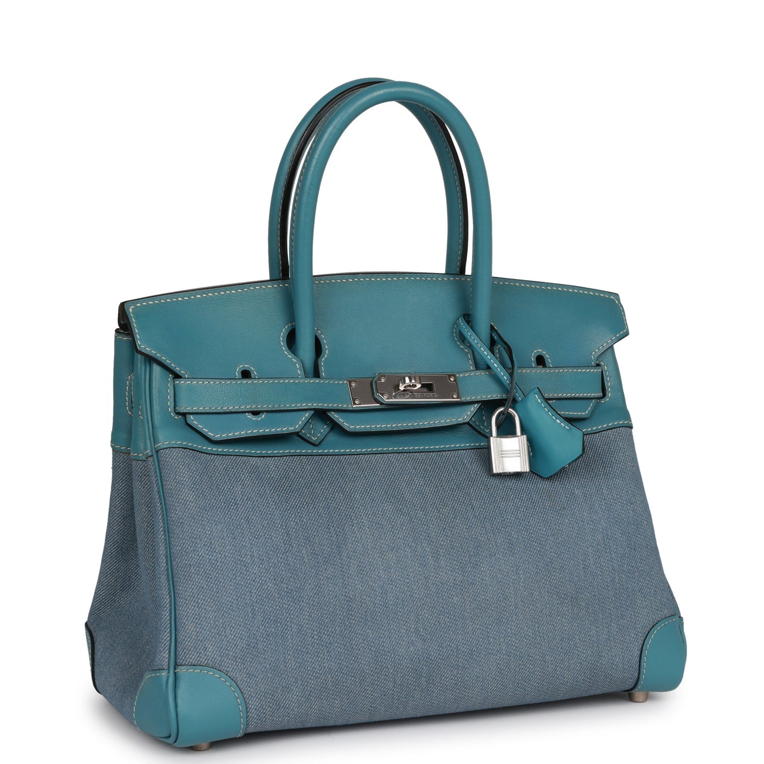 Hermes Birkin And Jean Gulliver Palladium Hardware Handbag Denim Blue Travel Bag