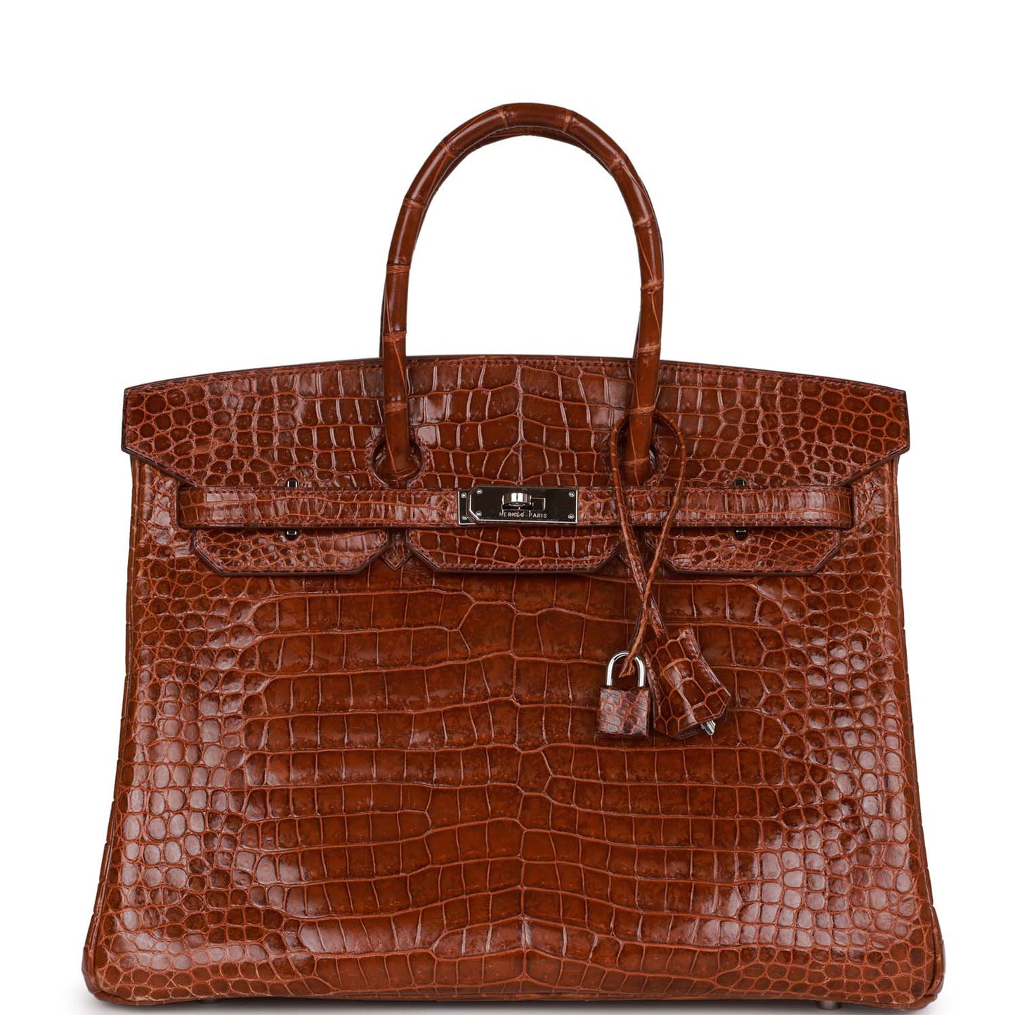 Hermes Birkin Miel Shiny Porosus Crocodile Palladium Hardware Handbag Travel Bag