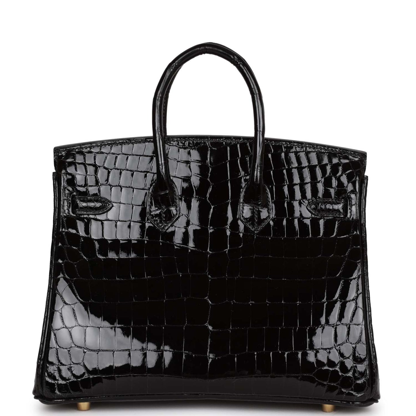 Hermes Birkin Shiny Niloticus Crocodile Hardware Handbag Black Gold Travel Bag