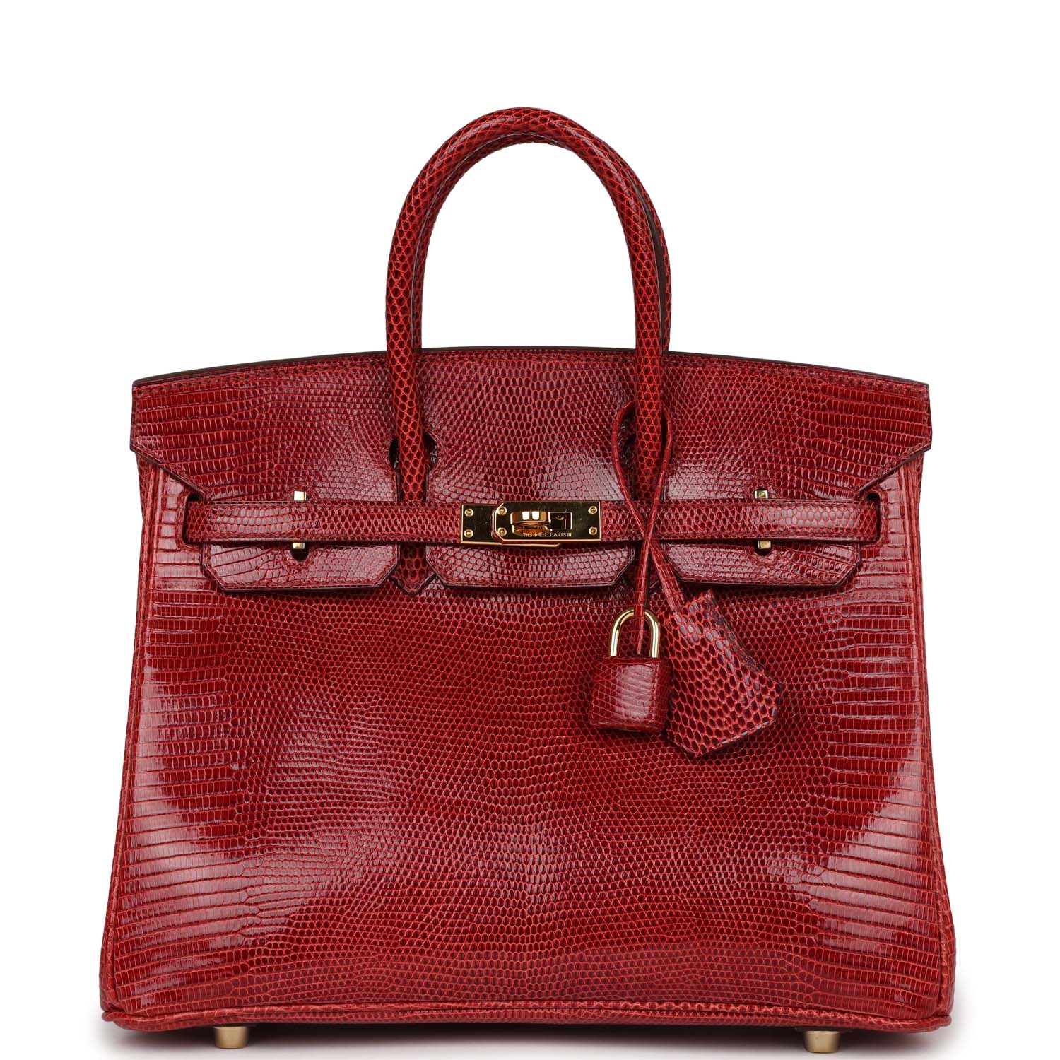 Hermes Birkin Rouge Moyen Salvator Lizard Hardware Handbag Gold Travel Bag