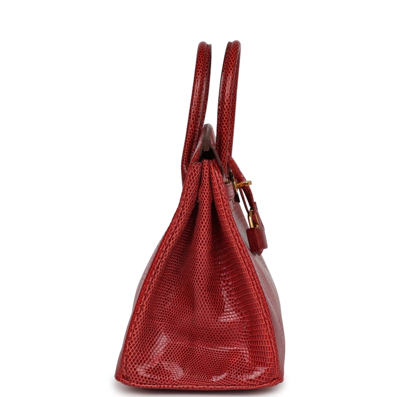 Hermes Birkin Rouge Moyen Salvator Lizard Hardware Handbag Gold Travel Bag