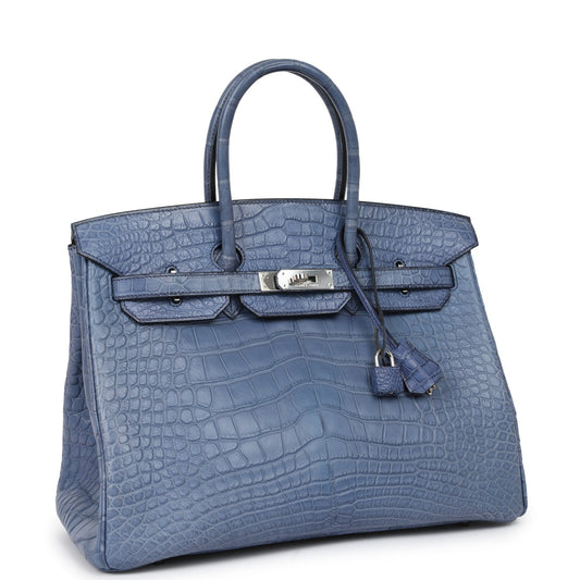 Hermes Birkin Bleu Brighton Matte Alligator Palladium Hardware Handbag Travel Bag