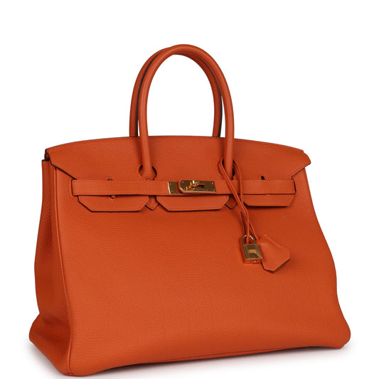 Hermes Top Quality Luxury Birkin Orange H Clemence Gold Travel Bag