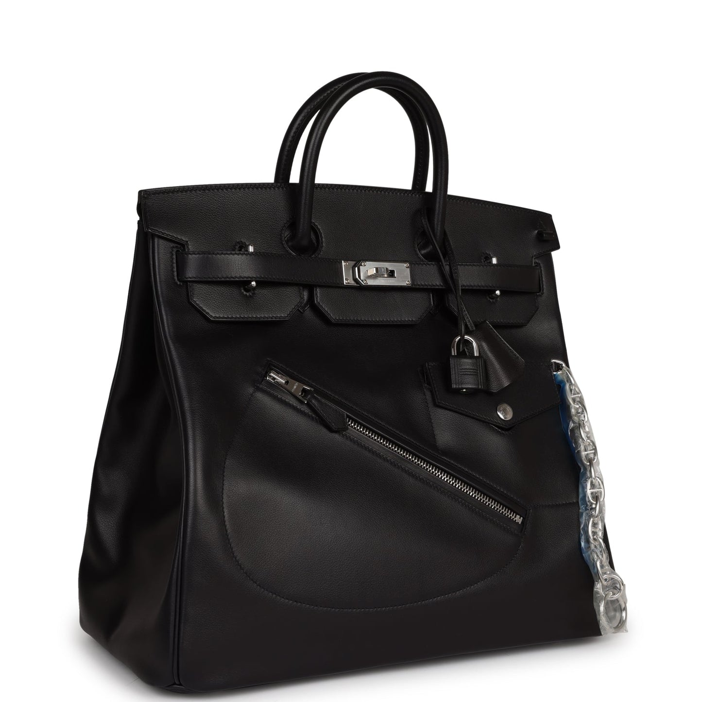 Hermes Luxury Birkin Hac "Rock" Evercolor Palladium Hardware Black Travel Bag