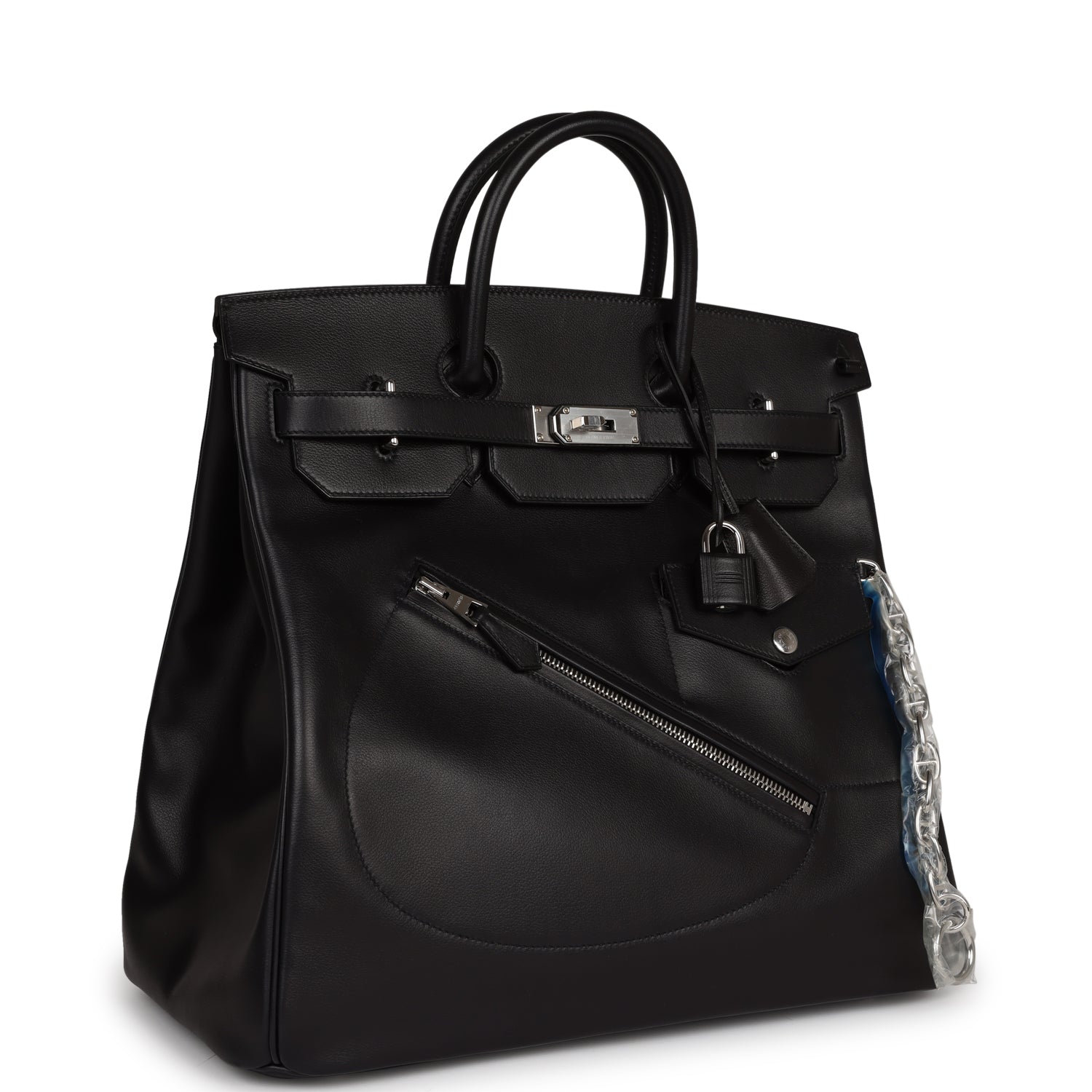 Hermes Luxury Birkin Hac "Rock" Evercolor Palladium Hardware Black Travel Bag