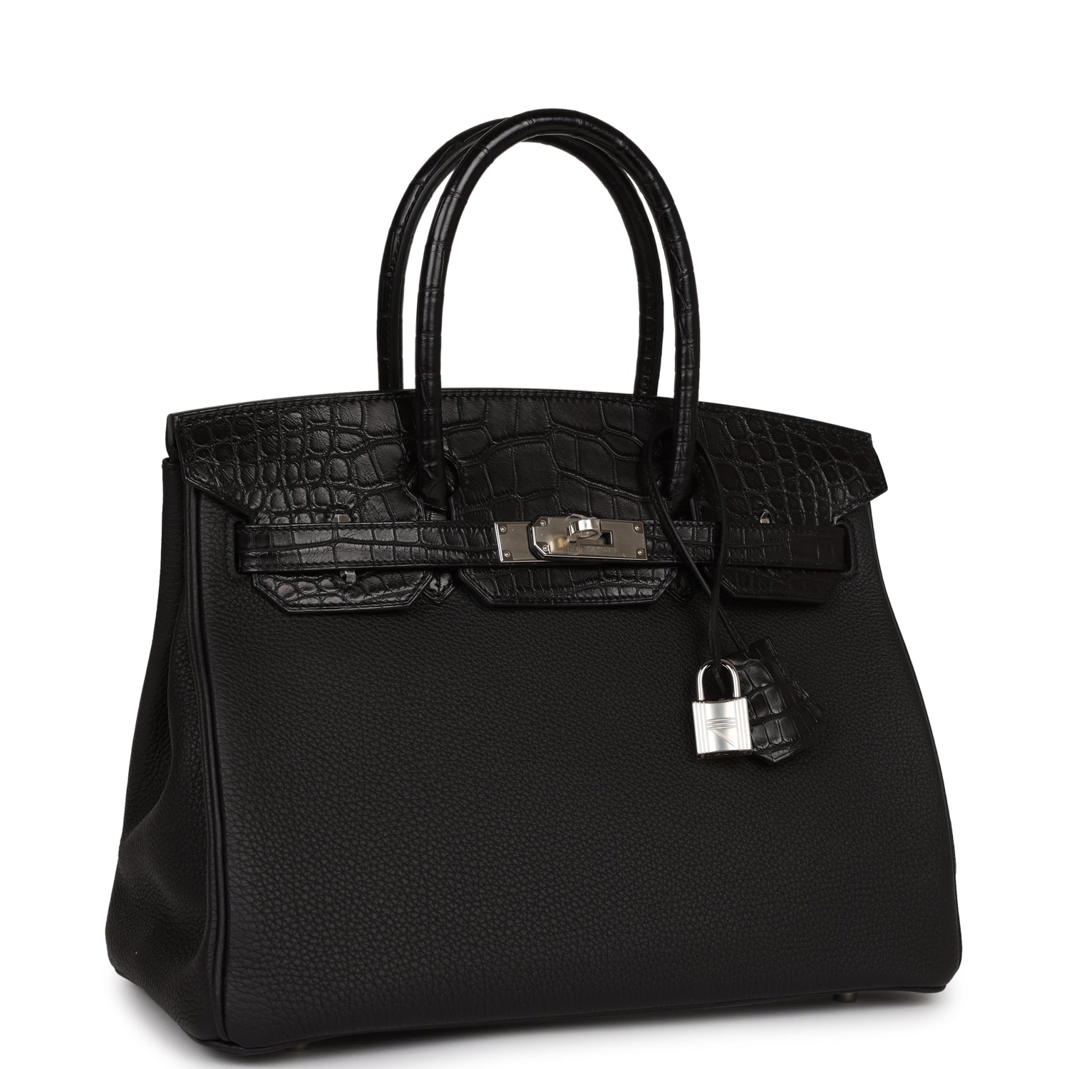 Hermes Birkin Matte Alligator And Togo Touch Palladium Black Travel Bag