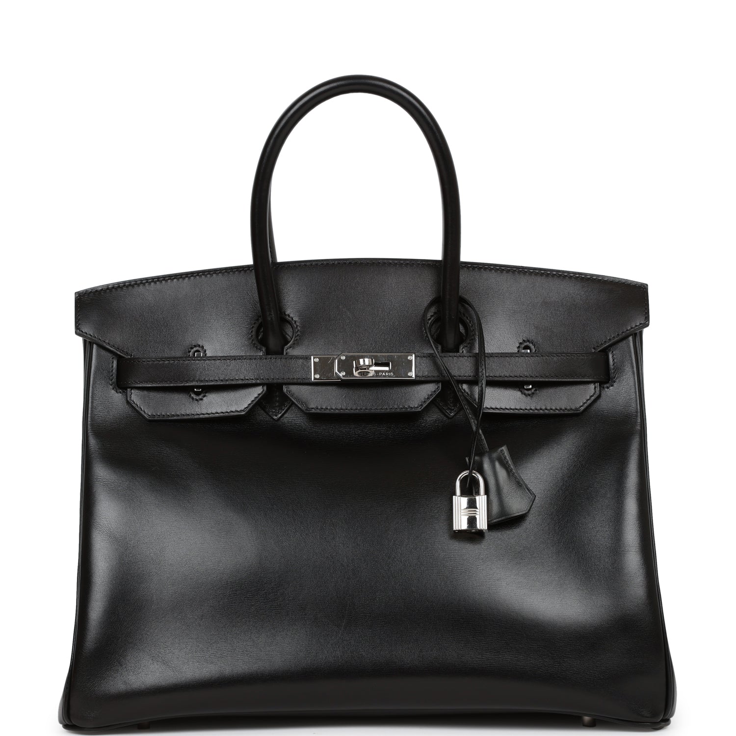 Hermes Birkin Box Calf Palladium Hardware Handbag Black Travel Bag