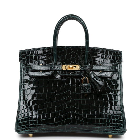Hermes Birkin Vert Cypress Shiny Niloticus Crocodile Hardware Gold Travel Bag Gold Hardware