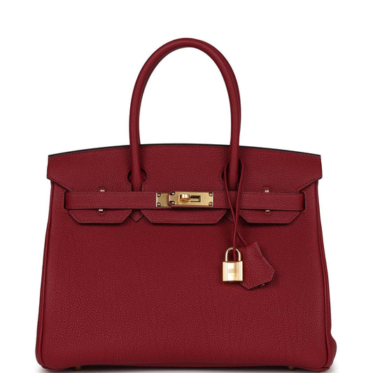 Hermes Birkin Rouge Grenat Togo Hardware Handbag Gold Travel Bag