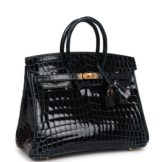 Hermes Birkin Vert Rousseau Shiny Niloticus Crocodile Hardware Gold Travel Bag