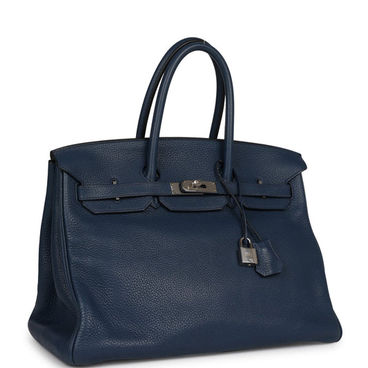 Hermes Birkin Bleu De Prusse Clemence Palladium Hardware Handbag Travel Bag