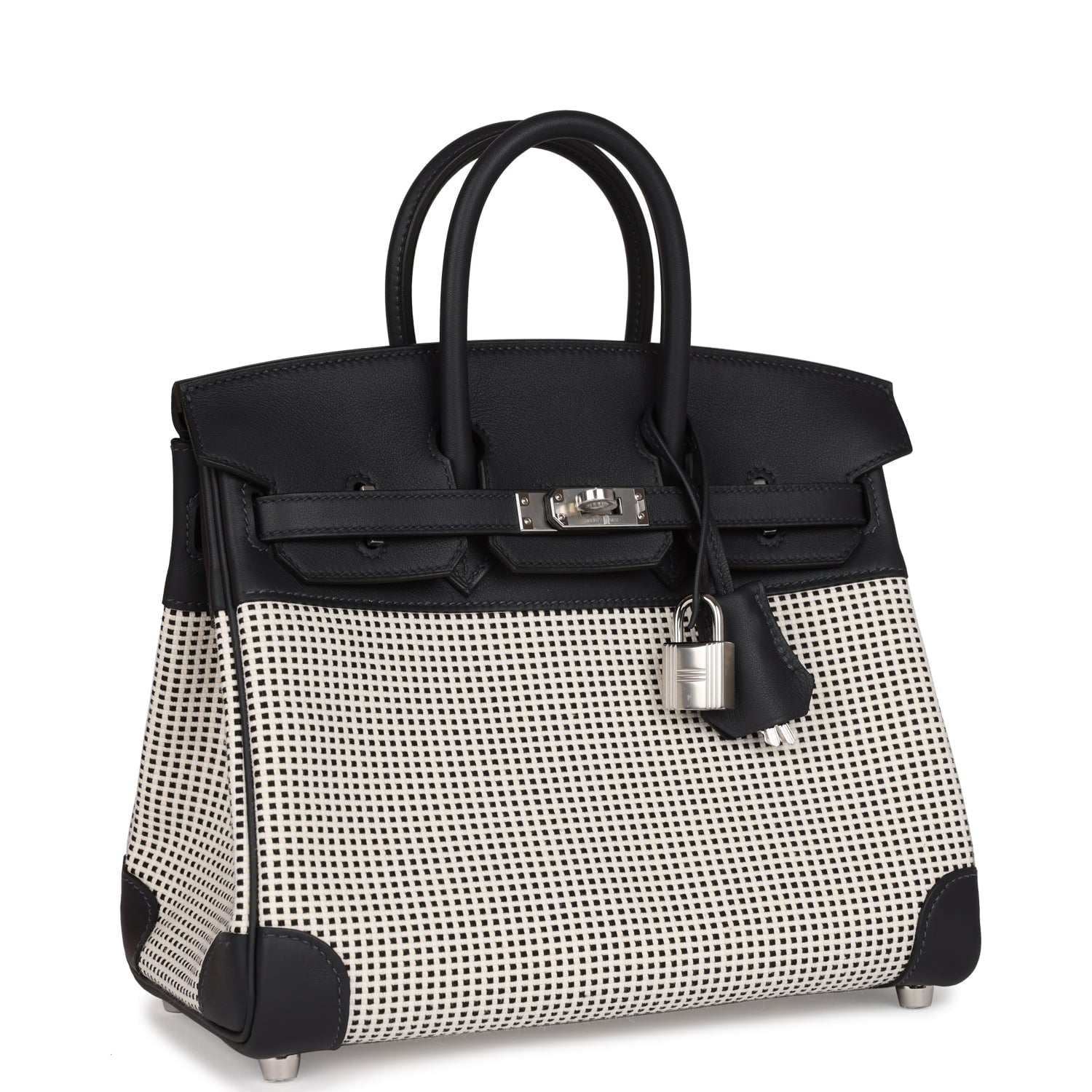 Hermes Quadrille Birkin Swift And Ecru Toile Palladium Hardware Black Travel Bag