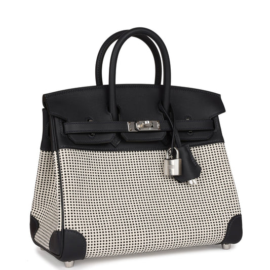 Hermes Quadrille Birkin Swift And Ecru Toile Palladium Hardware Black Travel Bag