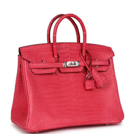 Hermes Birkin Rose Extreme Matte Porosus Crocodile Palladium Hardware Travel Bag