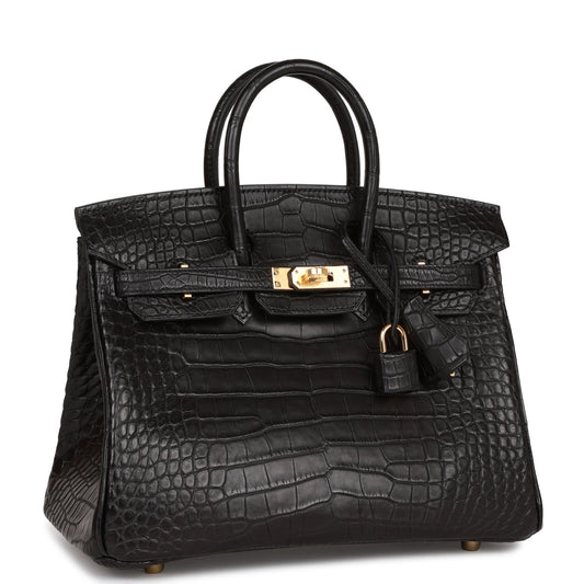 Hermes Birkin Matte Alligator Hardware Handbag Black Gold Travel Bag Hardware 1
