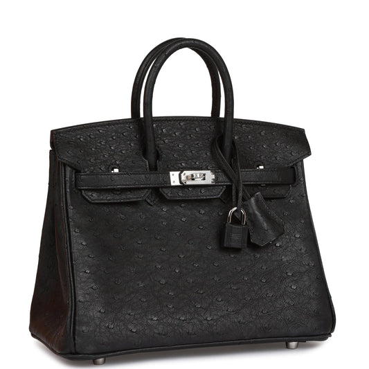 Hermes Birkin Ostrich Palladium Hardware Handbag Black Travel Bag