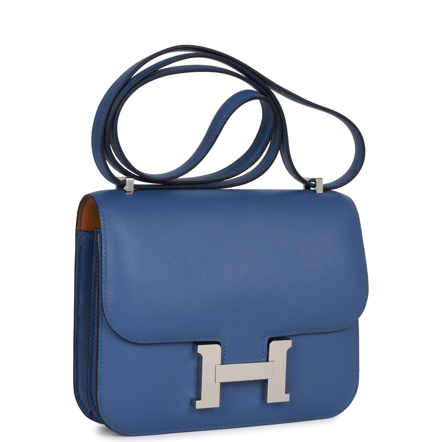 Hermes Constance Bleu Brighton Verso Evercolor Palladium Hardware Crossbody Crossbody Bag