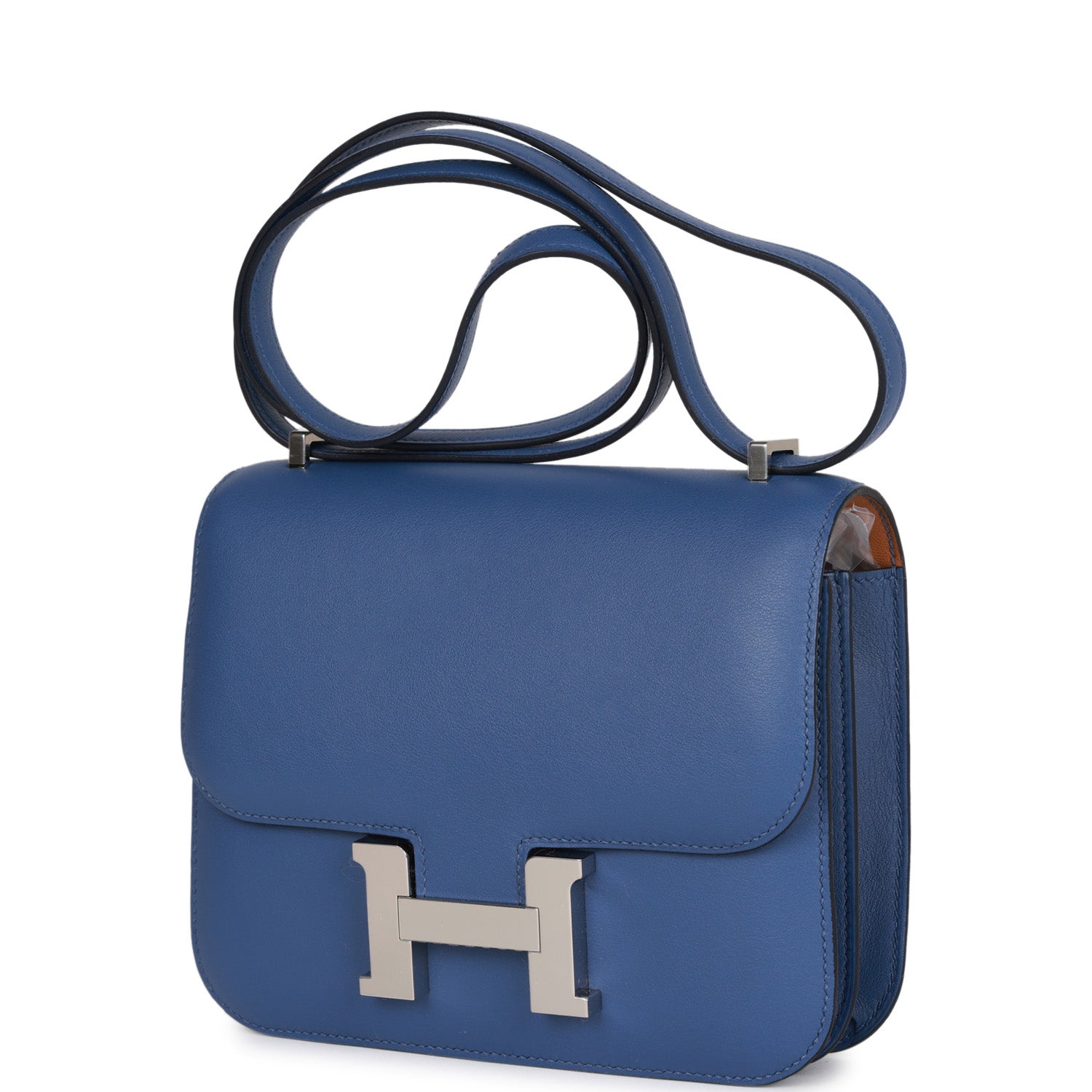 Hermes Constance Bleu Brighton Verso Evercolor Palladium Hardware Crossbody Crossbody Bag