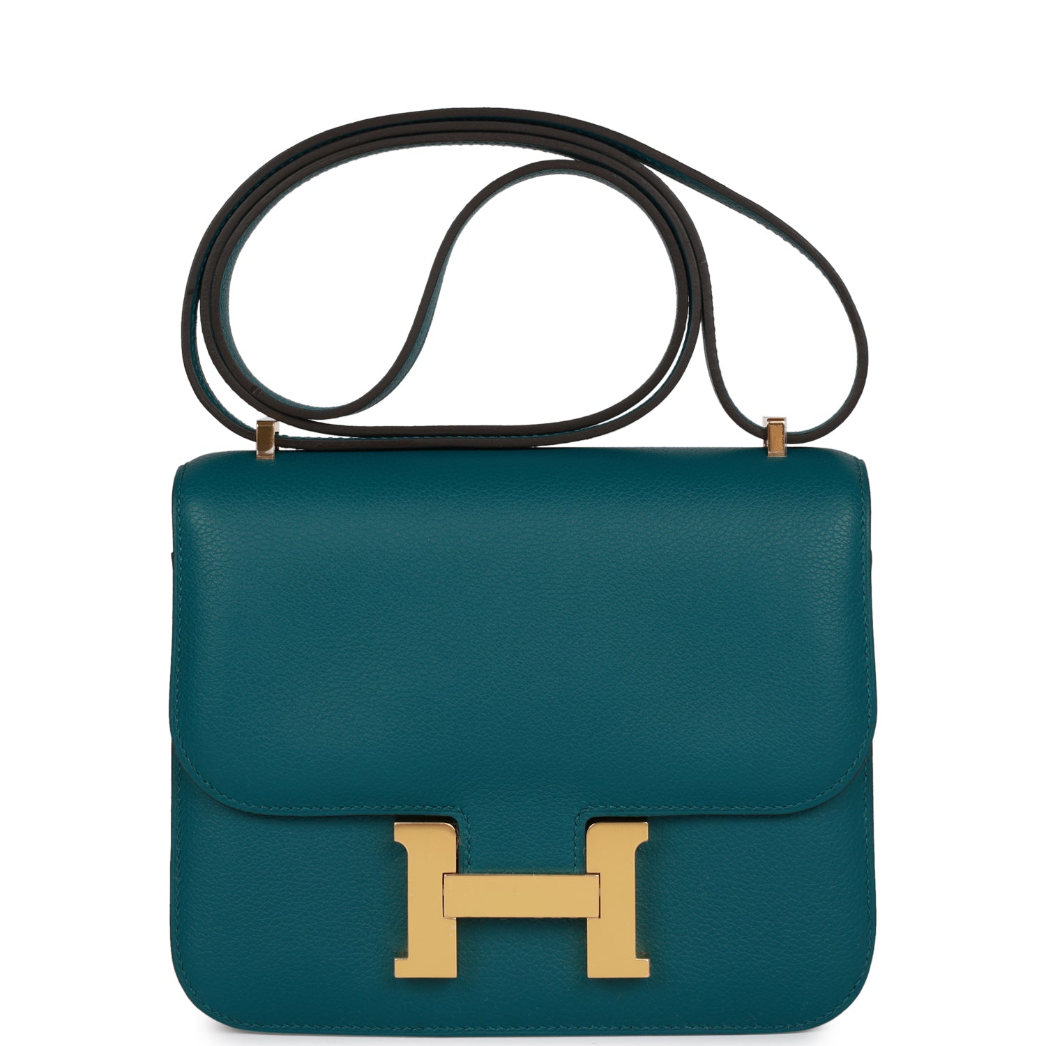 Hermes Constance Vert Bosphore Evercolor Hardware Crossbody Bag Gold