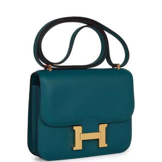 Hermes Constance Vert Bosphore Evercolor Hardware Crossbody Bag Gold