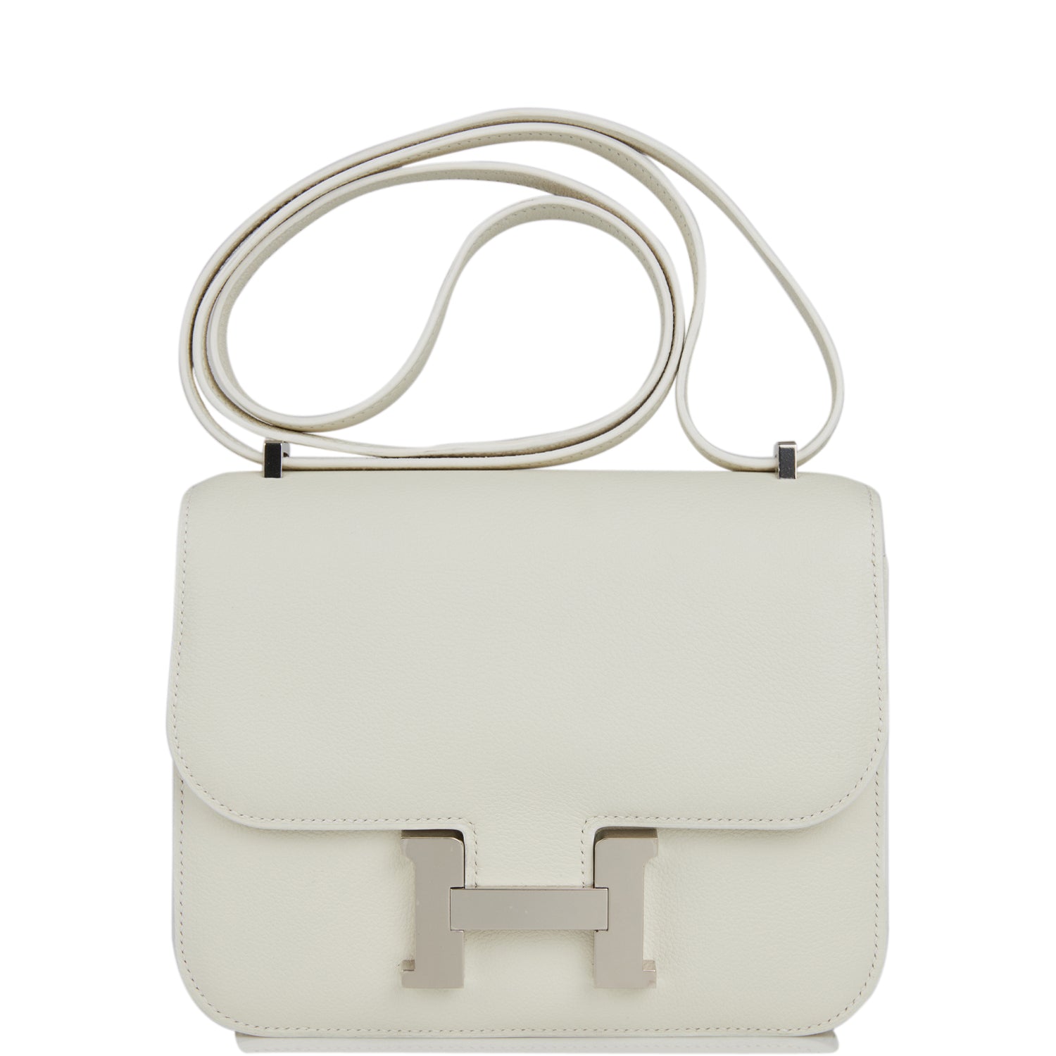 Hermes Constance Evercolor Palladium Hardware Handbag White Travel Bag