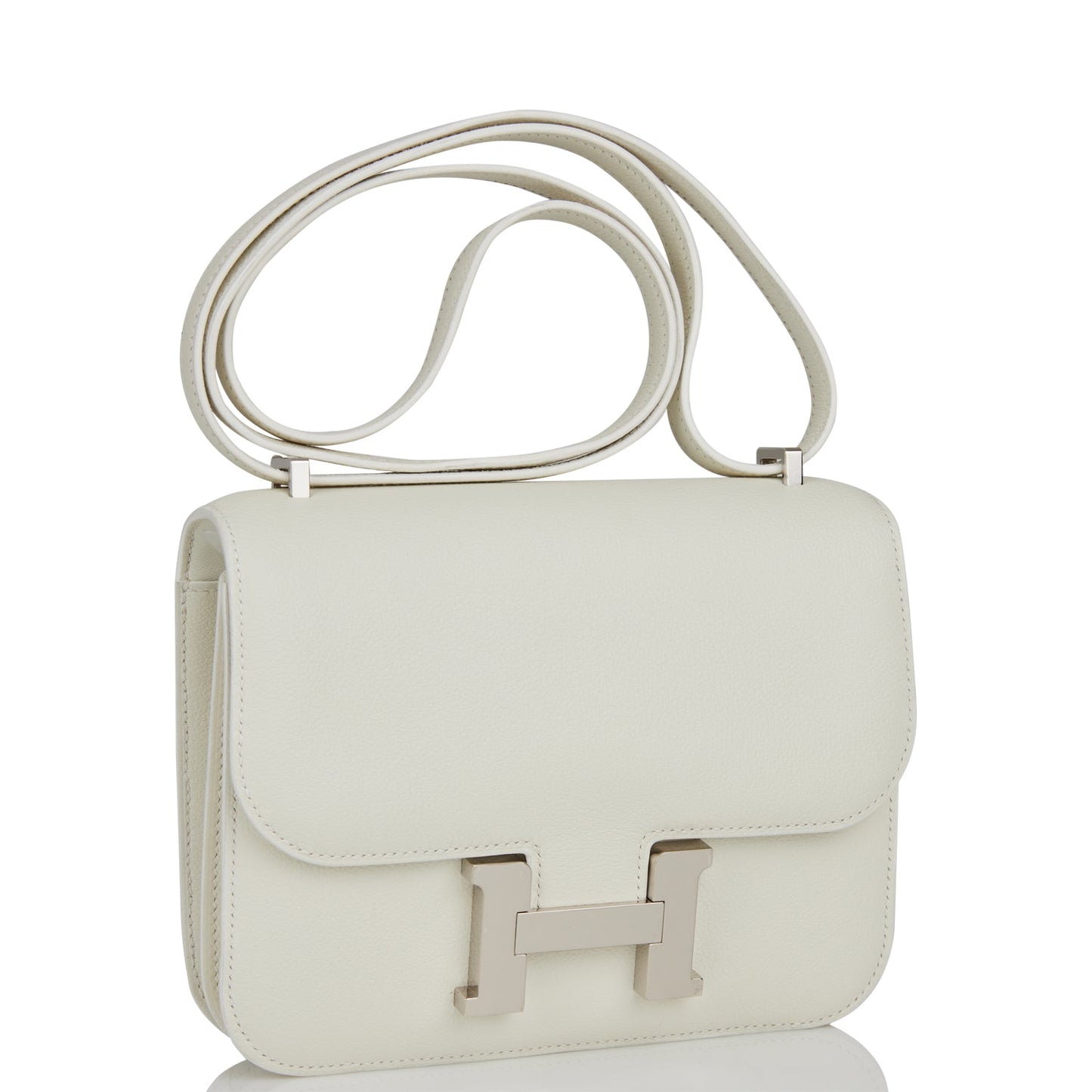Hermes Constance Evercolor Palladium Hardware Handbag White Travel Bag