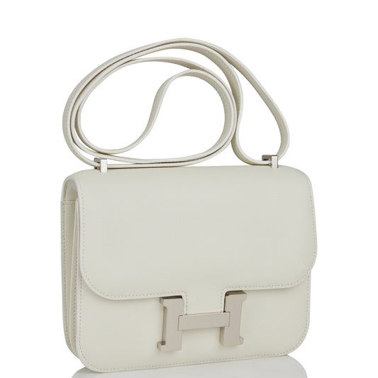 Hermes Constance Evercolor Palladium Hardware Handbag White Travel Bag