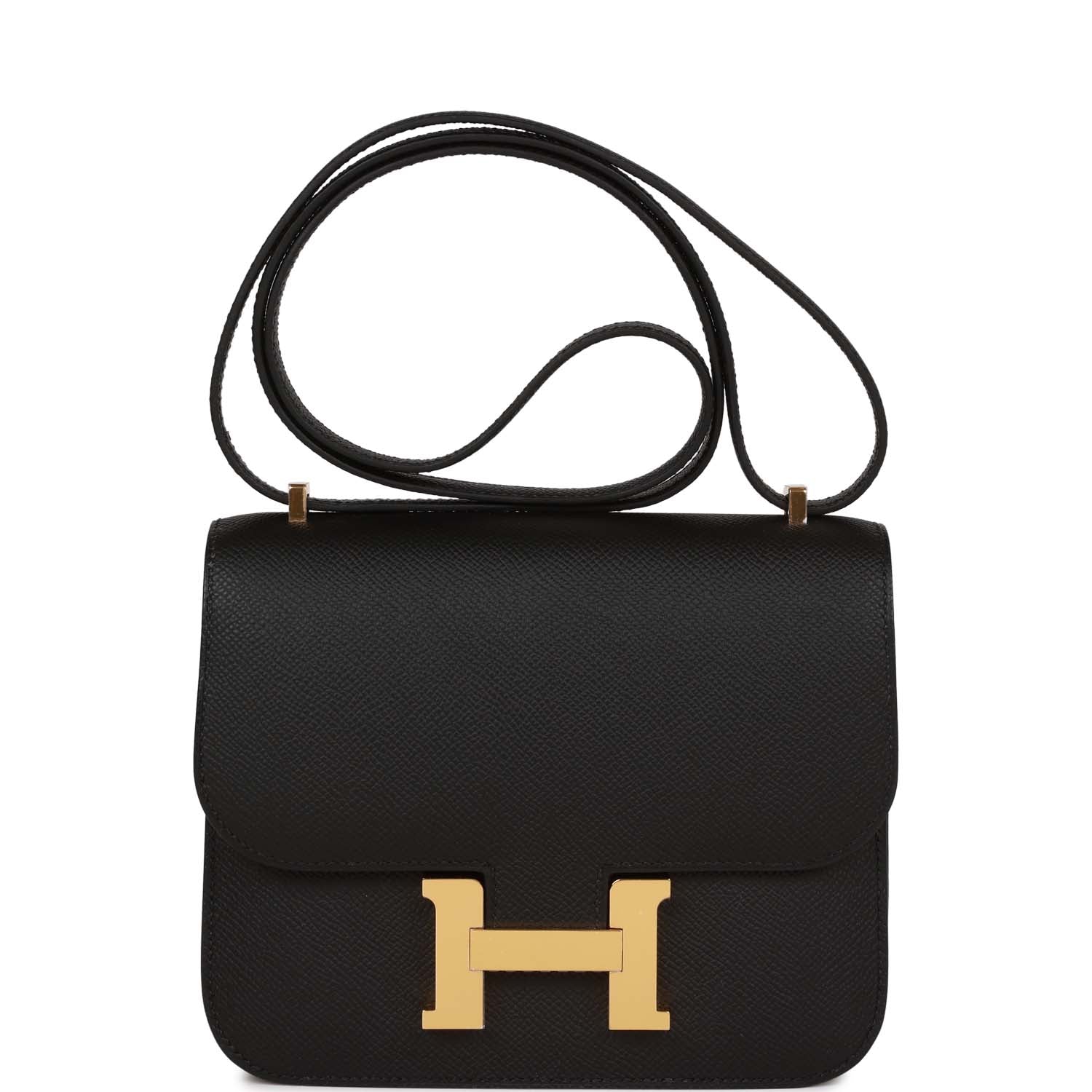 Hermes Constance Epsom Hardware Handbag Black Gold Travel Bag Gold Hardware