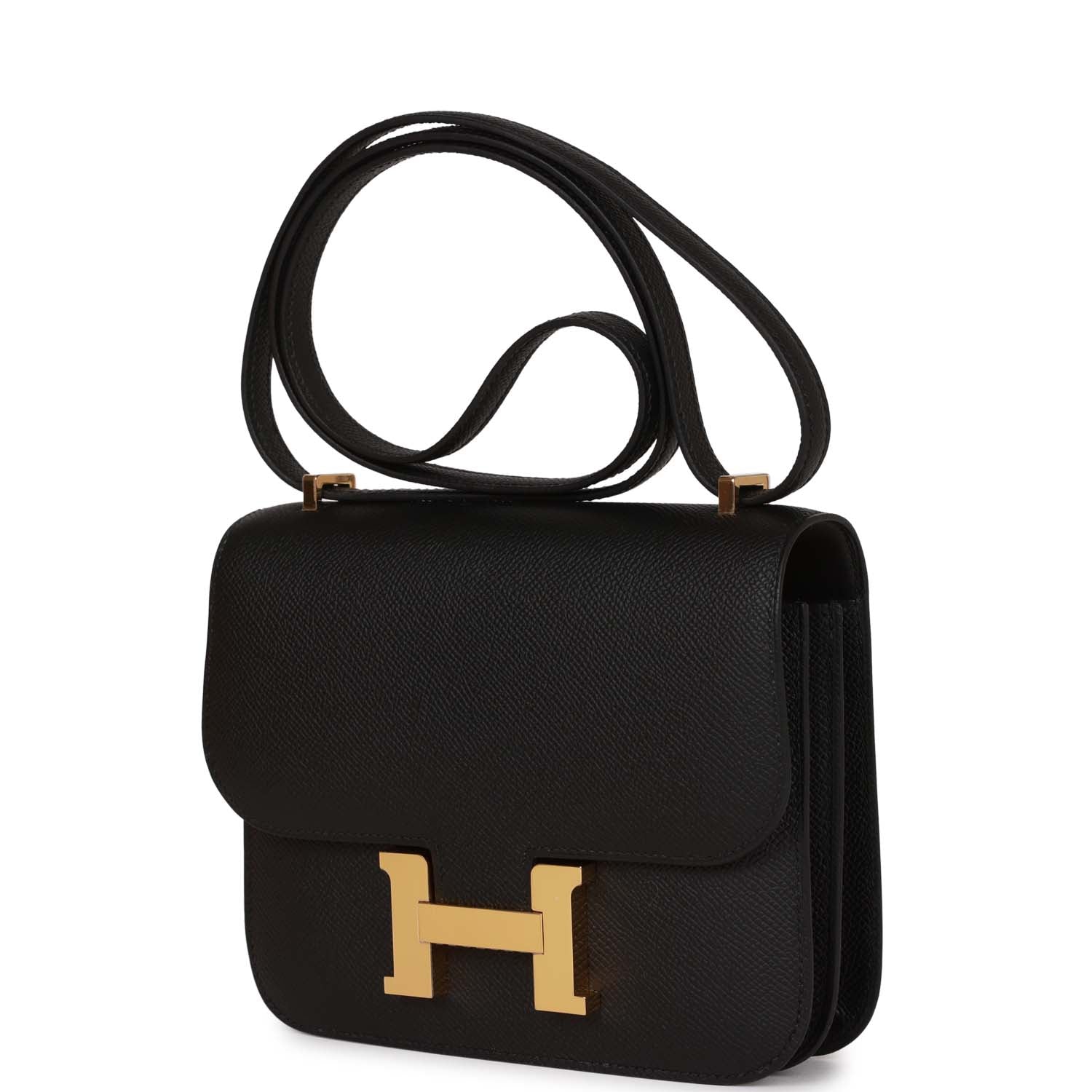 Hermes Constance Epsom Hardware Handbag Black Gold Travel Bag Gold Hardware
