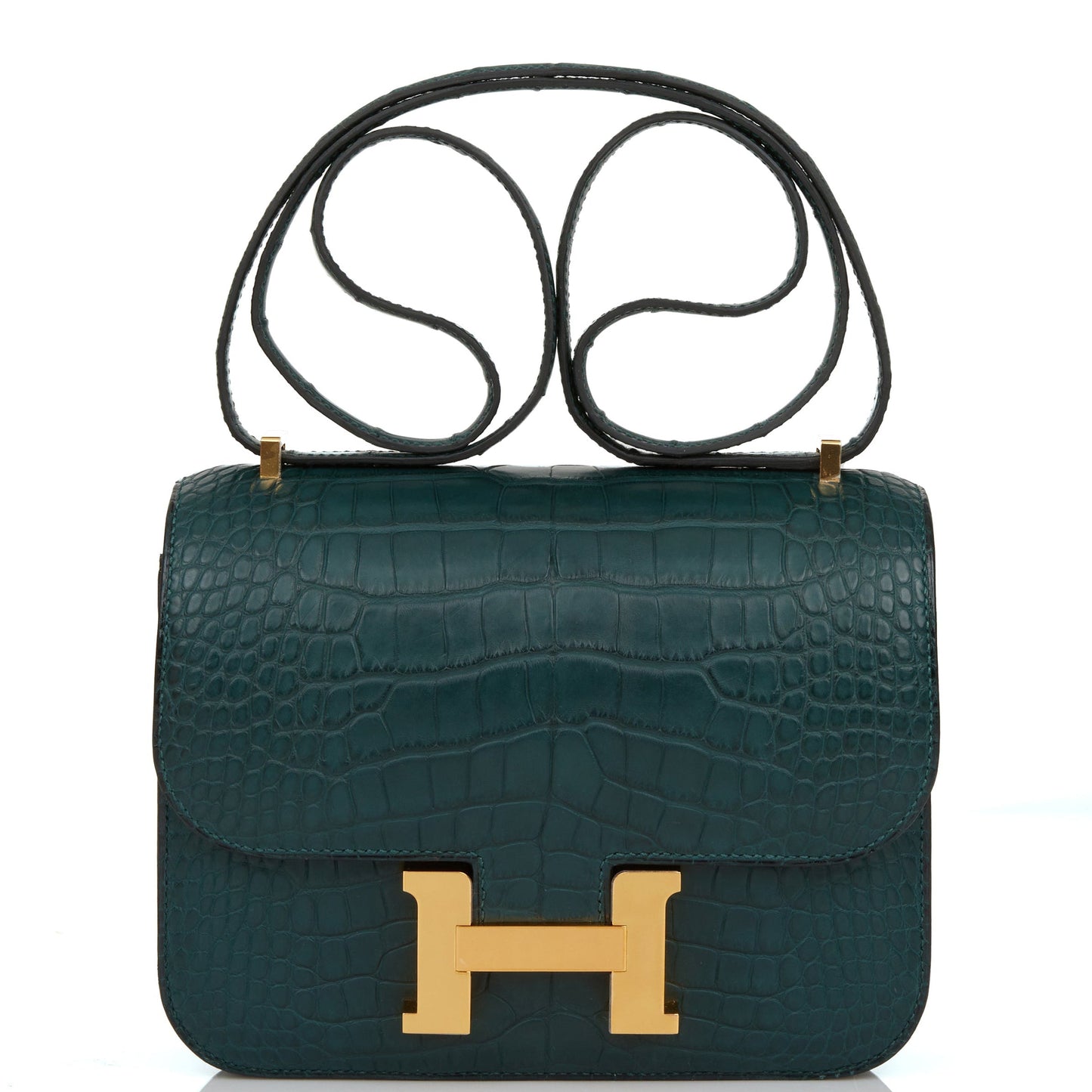 Hermes Constance Vert Cypress Matte Alligator Hardware Handbag Gold Travel Bag